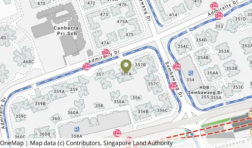 Location map of Blk 357A Admiralty Dr, a HDB resale block in Sembawang, Singapore