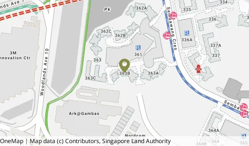 Location map of Blk 363B Sembawang Cres, a HDB resale block in Sembawang, Singapore