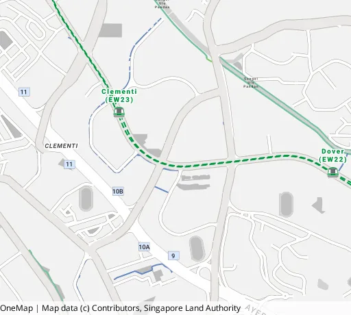 Map of the area around Blk 364 Clementi Ave 2 in Clementi, showing 400 m and 1 km rings and 2 primary schools within 1 km