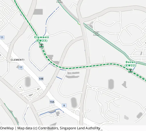 Map of the area around Blk 365 Clementi Ave 2 in Clementi, showing 400 m and 1 km rings and 2 primary schools within 1 km