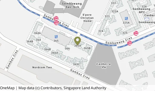 Location map of Blk 365A Sembawang Cres, a HDB resale block in Sembawang, Singapore