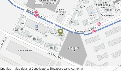 Location map of Blk 365B Sembawang Cres, a HDB resale block in Sembawang, Singapore