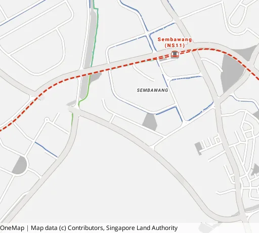 Map of the area around Blk 366A Sembawang Cres in Sembawang, showing 400 m and 1 km rings and 2 primary schools within 1 km