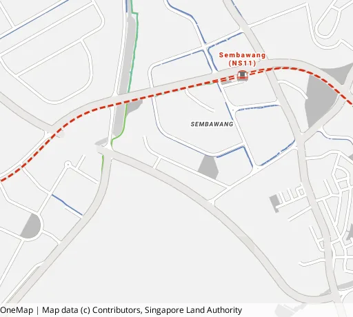 Map of the area around Blk 366B Sembawang Cres in Sembawang, showing 400 m and 1 km rings and 2 primary schools within 1 km