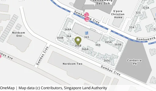Location map of Blk 366B Sembawang Cres, a HDB resale block in Sembawang, Singapore