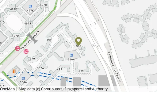 Location map of Blk 368 Tampines St 34, a HDB resale block in Tampines, Singapore