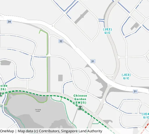 Map of the area around Blk 371 Jurong East St 32 in Jurong East, showing 400 m and 1 km rings and 2 primary schools within 1 km