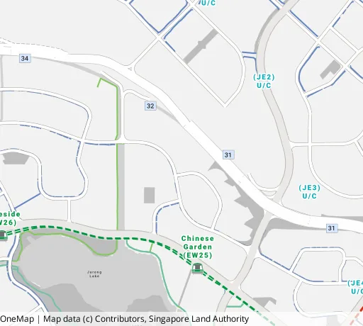 Map of the area around Blk 372 Jurong East St 32 in Jurong East, showing 400 m and 1 km rings and 2 primary schools within 1 km