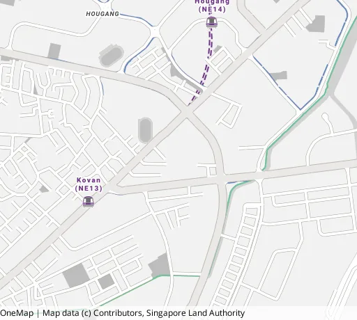 Map of the area around Blk 373 Hougang St 31 in Hougang, showing 400 m and 1 km rings and 2 primary schools within 1 km