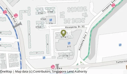 Location map of Blk 377A Hougang St 32, a HDB resale block in Hougang, Singapore