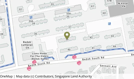 Location map of Blk 39 Bedok Sth Rd, a HDB resale block in Bedok, Singapore