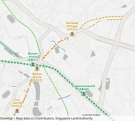 Map of the area around Blk 4 Holland Cl in Queenstown, showing 400 m and 1 km rings and 6 hawker centres within 1 km