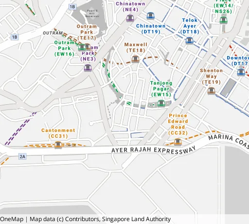 Map of the area around Blk 4 Tg Pagar Plaza in Central Area, showing 400 m and 1 km rings and 1 primary school within 1 km