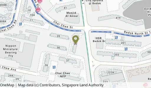 Location map of Blk 40 Chai Chee Ave, a HDB resale block in Bedok, Singapore
