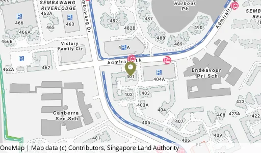 Location map of Blk 401 Admiralty Link, a HDB resale block in Sembawang, Singapore
