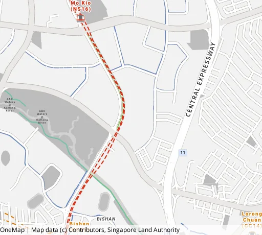 Map of the area around Blk 405 Ang Mo Kio Ave 10 in Ang Mo Kio, showing 400 m and 1 km rings and 2 primary schools within 1 km