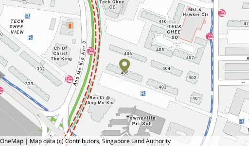 Location map of Blk 405 Ang Mo Kio Ave 10, a HDB resale block in Ang Mo Kio, Singapore