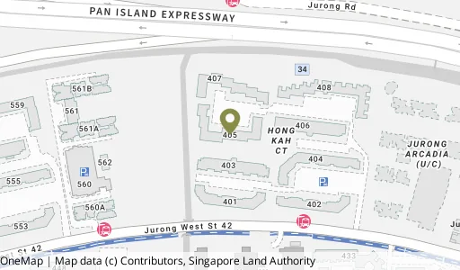 Location map of Blk 405 Jurong West St 42, a HDB resale block in Jurong West, Singapore