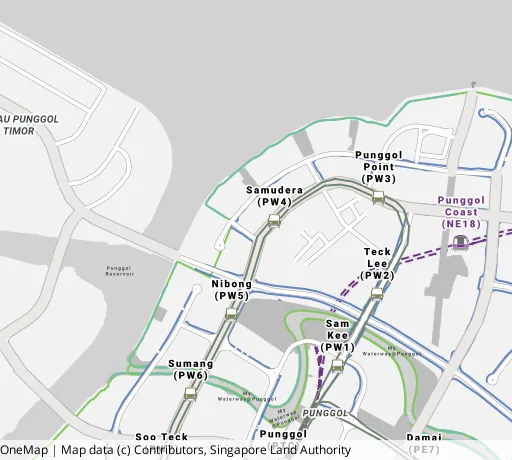 Map of the area around Blk 405A Northshore Dr in Punggol, showing 400 m and 1 km rings and 3 primary schools within 1 km