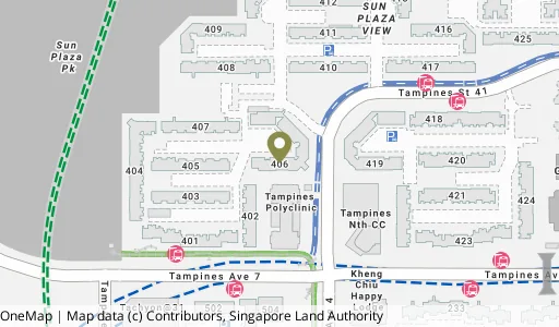 Location map of Blk 406 Tampines St 41, a HDB resale block in Tampines, Singapore