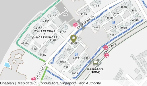 Location map of Blk 406C Northshore Dr, a HDB resale block in Punggol, Singapore