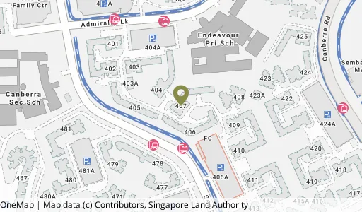 Location map of Blk 407 Sembawang Dr, a HDB resale block in Sembawang, Singapore