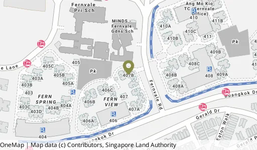 Location map of Blk 407B Fernvale Rd, a HDB resale block in Sengkang, Singapore