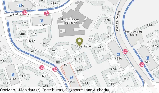 Location map of Blk 408 Sembawang Dr, a HDB resale block in Sembawang, Singapore