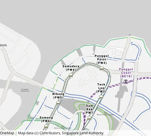 Map of the area around Blk 408A Northshore Dr in Punggol, showing 400 m and 1 km rings and 2 primary schools within 1 km