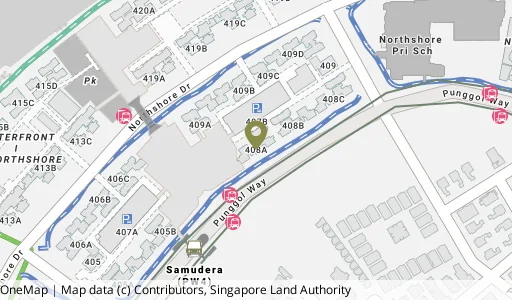 Location map of Blk 408A Northshore Dr, a HDB resale block in Punggol, Singapore