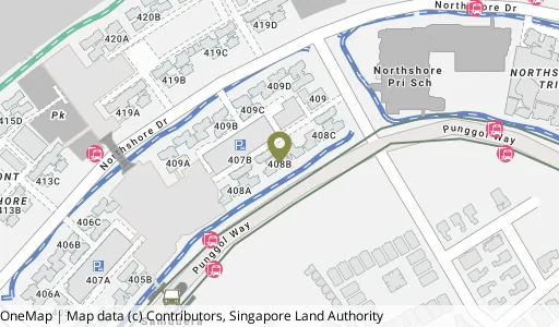 Location map of Blk 408B Northshore Dr, a HDB resale block in Punggol, Singapore