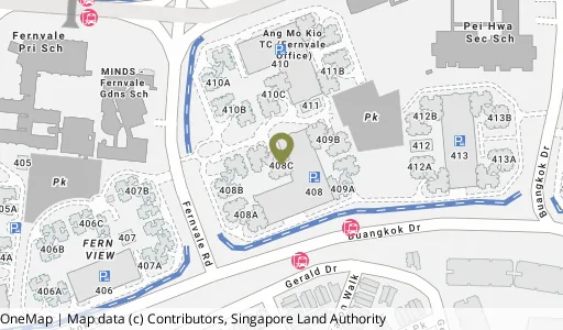 Location map of Blk 408C Fernvale Rd, a HDB resale block in Sengkang, Singapore
