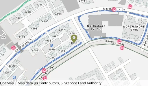 Location map of Blk 408C Northshore Dr, a HDB resale block in Punggol, Singapore