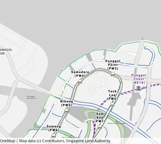 Map of the area around Blk 409A Northshore Dr in Punggol, showing 400 m and 1 km rings and 2 primary schools within 1 km