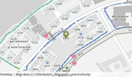 Location map of Blk 409A Northshore Dr, a HDB resale block in Punggol, Singapore