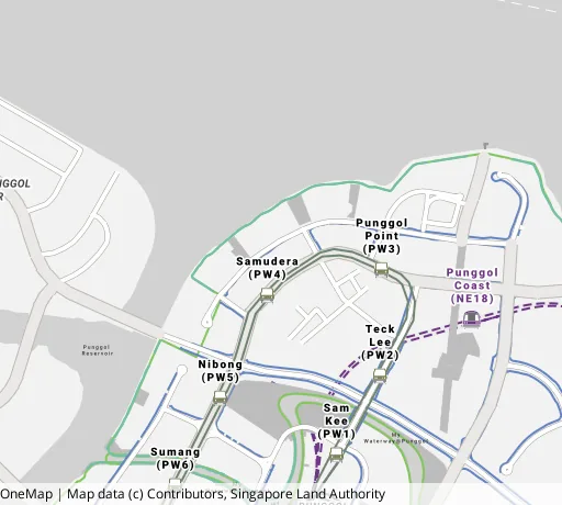 Map of the area around Blk 409B Northshore Dr in Punggol, showing 400 m and 1 km rings and 2 primary schools within 1 km