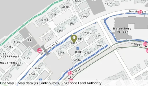Location map of Blk 409B Northshore Dr, a HDB resale block in Punggol, Singapore