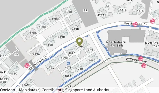 Location map of Blk 409D Northshore Dr, a HDB resale block in Punggol, Singapore