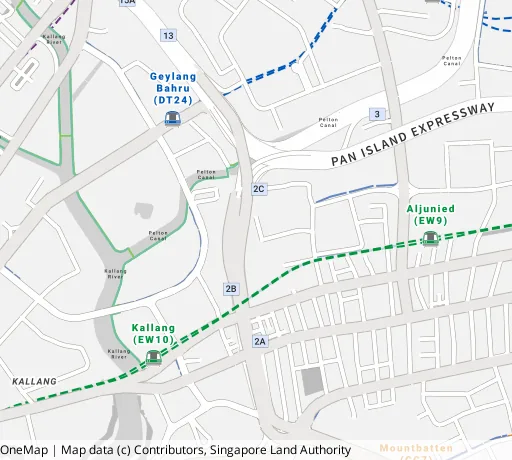 Map of the area around Blk 41 Sims Dr in Geylang, showing 400 m and 1 km rings and 1 primary school within 1 km