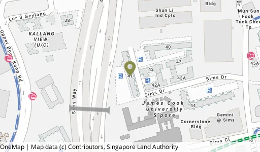 Location map of Blk 41 Sims Dr, a HDB resale block in Geylang, Singapore