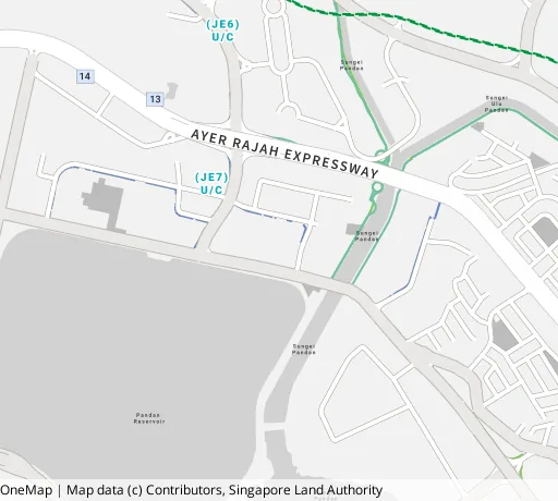 Map of the area around Blk 410 Pandan Gdns in Jurong East, showing 400 m and 1 km rings and 1 hawker centre within 1 km