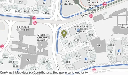 Location map of Blk 410A Fernvale Rd, a HDB resale block in Sengkang, Singapore