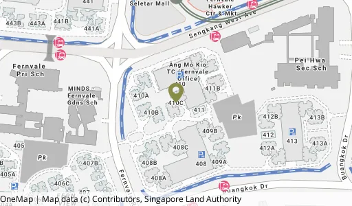 Location map of Blk 410C Fernvale Rd, a HDB resale block in Sengkang, Singapore