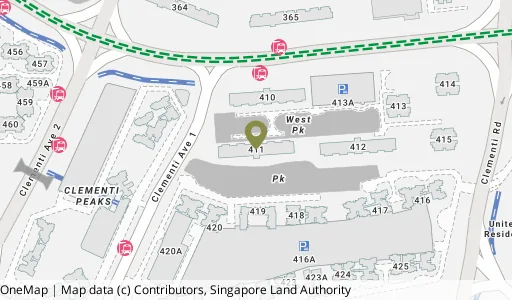 Location map of Blk 411 C'wealth Ave West, a HDB resale block in Clementi, Singapore