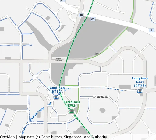 Map of the area around Blk 411 Tampines St 41 in Tampines, showing 400 m and 1 km rings and 4 primary schools within 1 km
