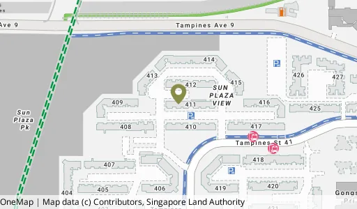 Location map of Blk 411 Tampines St 41, a HDB resale block in Tampines, Singapore