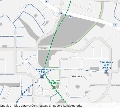 Map of the area around Blk 412 Tampines St 41 in Tampines, showing 400 m and 1 km rings and 3 primary schools within 1 km