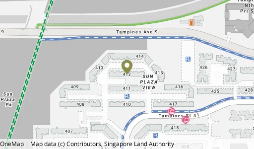 Location map of Blk 412 Tampines St 41, a HDB resale block in Tampines, Singapore