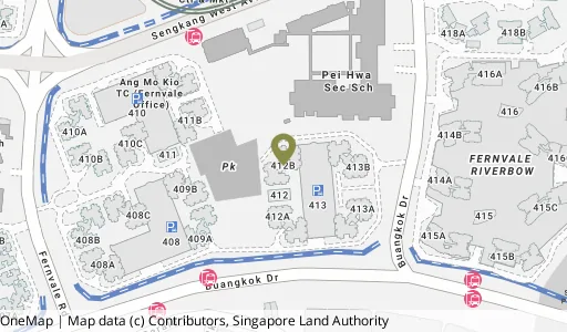 Location map of Blk 412B Fernvale Link, a HDB resale block in Sengkang, Singapore