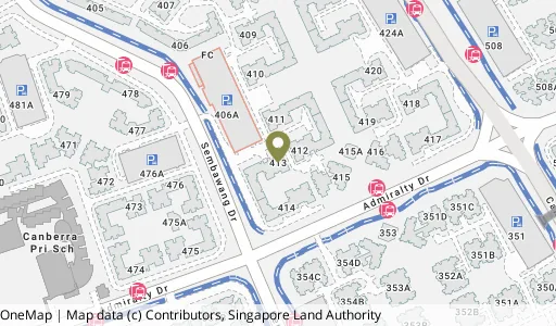 Location map of Blk 413 Sembawang Dr, a HDB resale block in Sembawang, Singapore